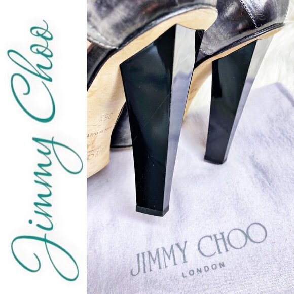 JIMMY CHOO Keira Gray Eel Skin Heeled Bootie, Size 36.5 - Picture 4 of 8